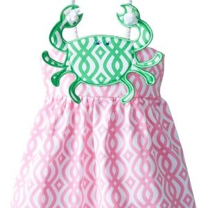 Pink and Green Patterned Dress with Crab Design